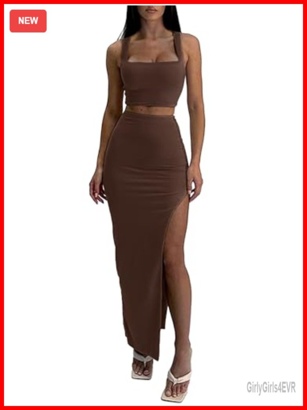 Sleeveless Square Neck Two Piece Maxi Skirt Set Slim Fit